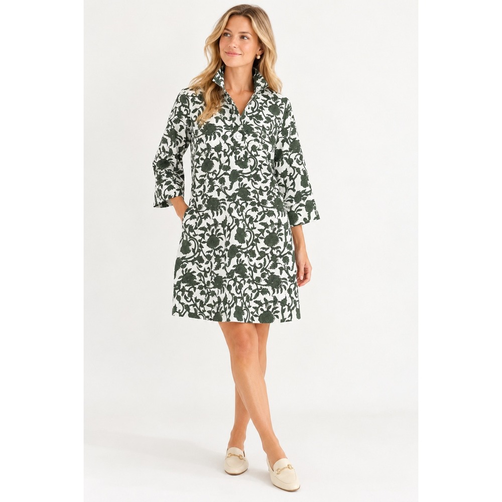Smith & Quinn Sophia Dress L Ivy Wall Green Floral Tunic Shift NWT Pockets